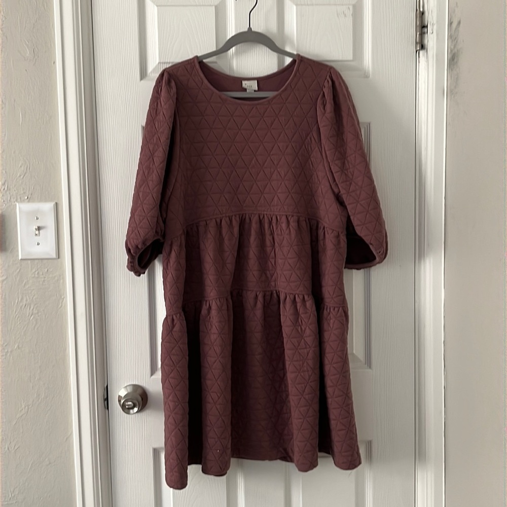 A New Day 3/4 Balloon Sleeve Quilted Dress, mauve